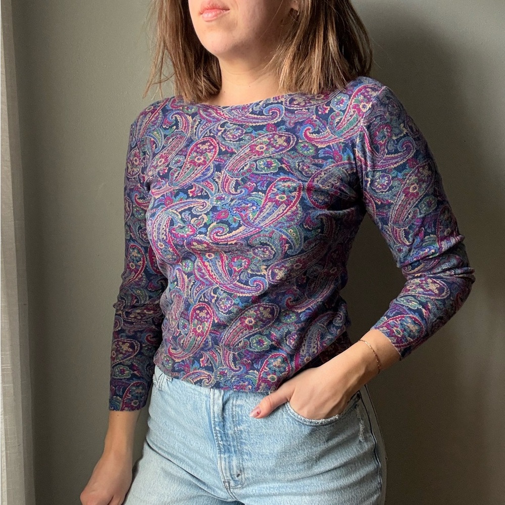Ralph Lauren paisley 100% cotton top - women’s size medium petite